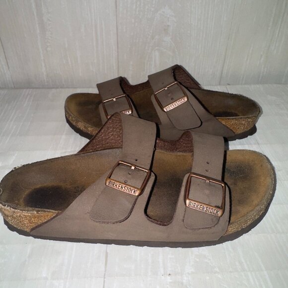Birkenstock Arizona Women’s Sandals Brown Leather Cork Footbed Slip On Comfort - Picture 1 of 8